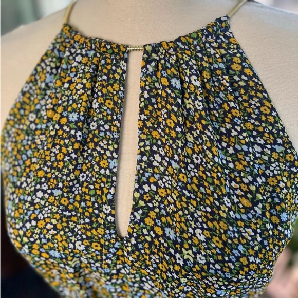 MICHAEL Kors Floral Pleated Halter Dress Multicolor Gold Neck Accent Size 6 - Picture 6 of 10